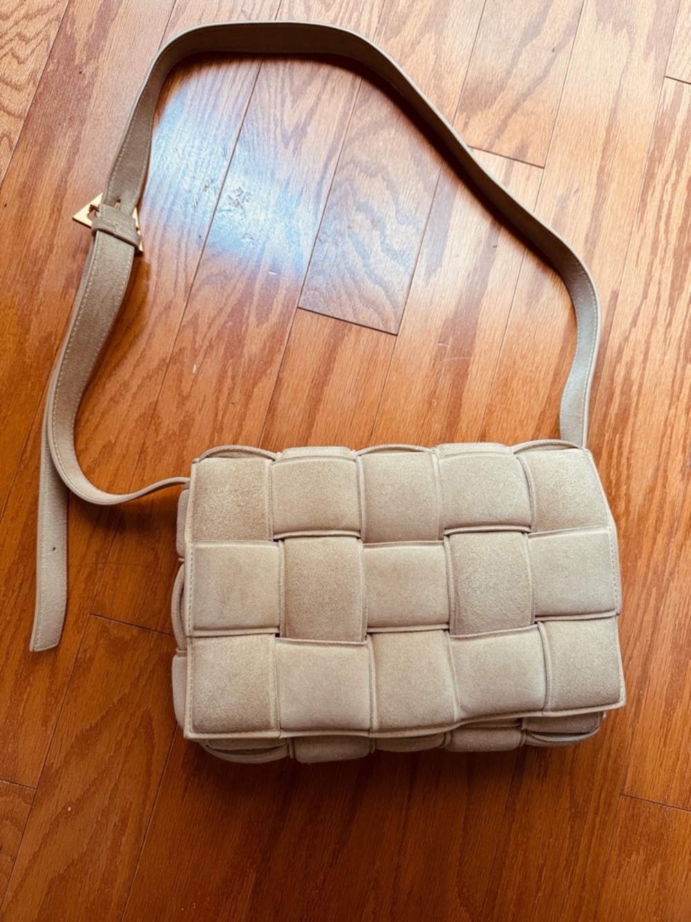 Bottega Veneta Padded Intrecciato Cassette Crossbody in Light Beige